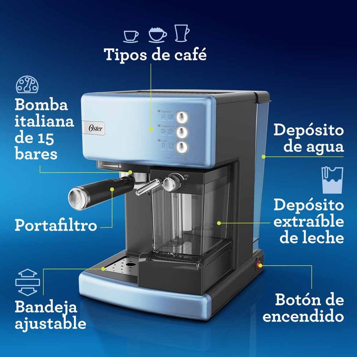 Cafetera automática de espresso celeste Oster® PrimaLatte™ BVSTEM6603CC -  Oster